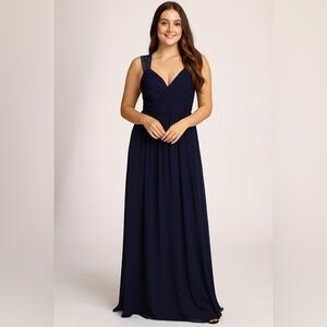 Night Way Collections Ruched Blue Sleeveless Gown